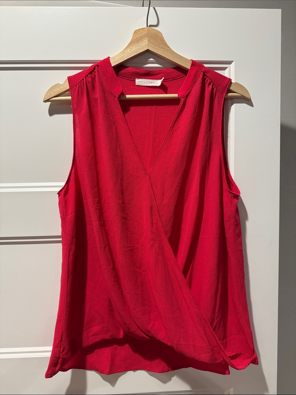 Lush Sleeveless Red Wrap Front Women's Top